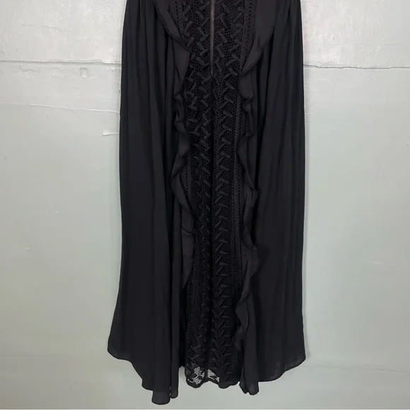 Self Portrait Black Geometric Lace Midi Dress Quarter Sleeve US Sz 4 - Picture 7 of 8